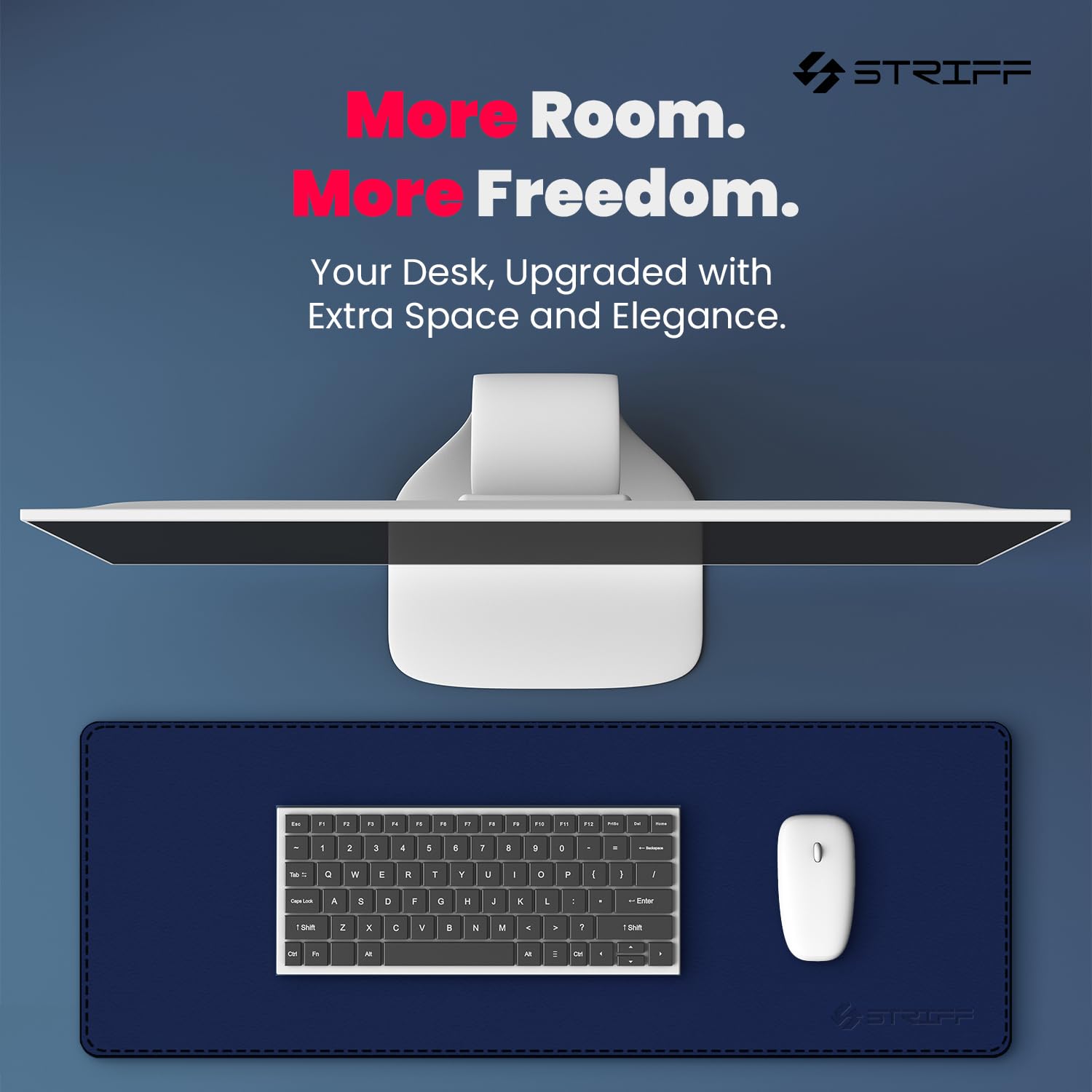 STRIFF Premium PU Vegan Leather Desk Pad | Office Table Protector & Mouse Mat | Non-Slip Surface | Smooth Writing & Working Area | Durable Desk Blotter for Laptop, Keyboard & Accessories(Navy Blue) — Amazon image 3