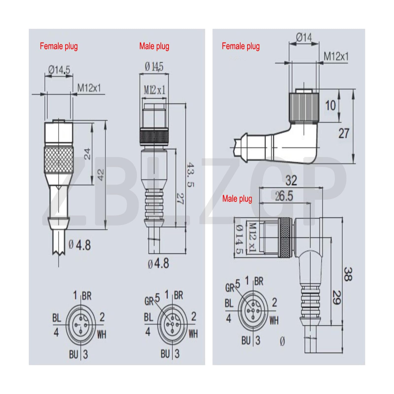 Connecteur de capteur M12 5 broches mâle femelle câble blindé industriel (mâle vers femelle, 5 m)