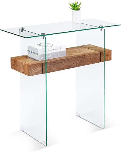 Miniatura 42 de ivinta Mesa consola de cristal con almacenamiento, mesa de sofá moderna de 39.4 pulgadas para sala de estar, vestíbulo, pasillo, dormitorio 5101