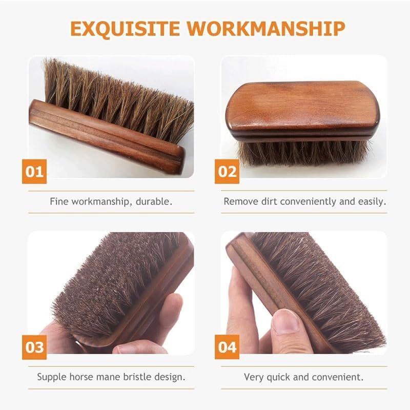 Clean Shoes Horsehair Soft Solid Wood Leather Tool Brush Polishing Horse Mane
