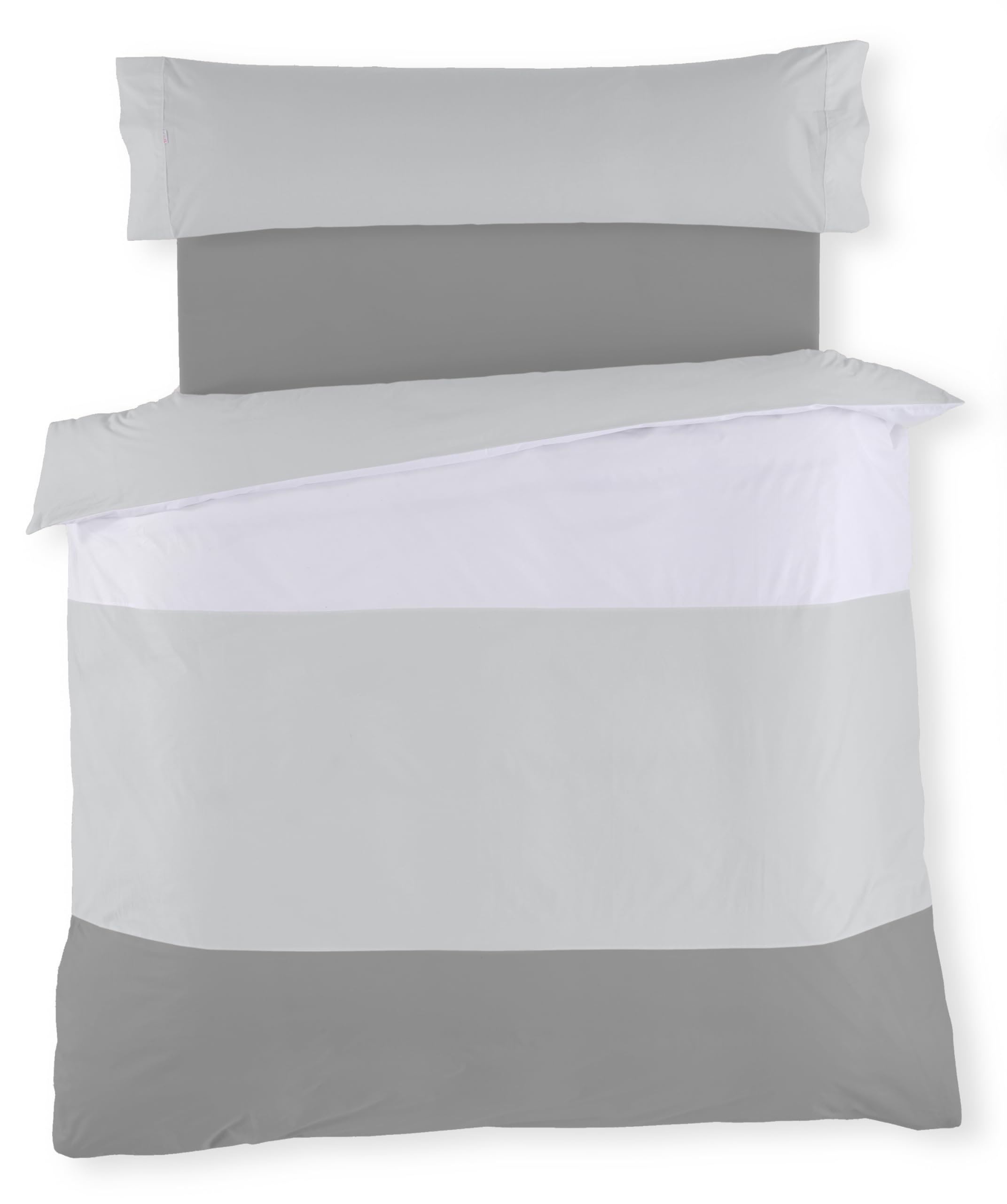 Dúo de funda nórdica tricolor - Blanco-Perla-Plomo - Cama de 150 cm.