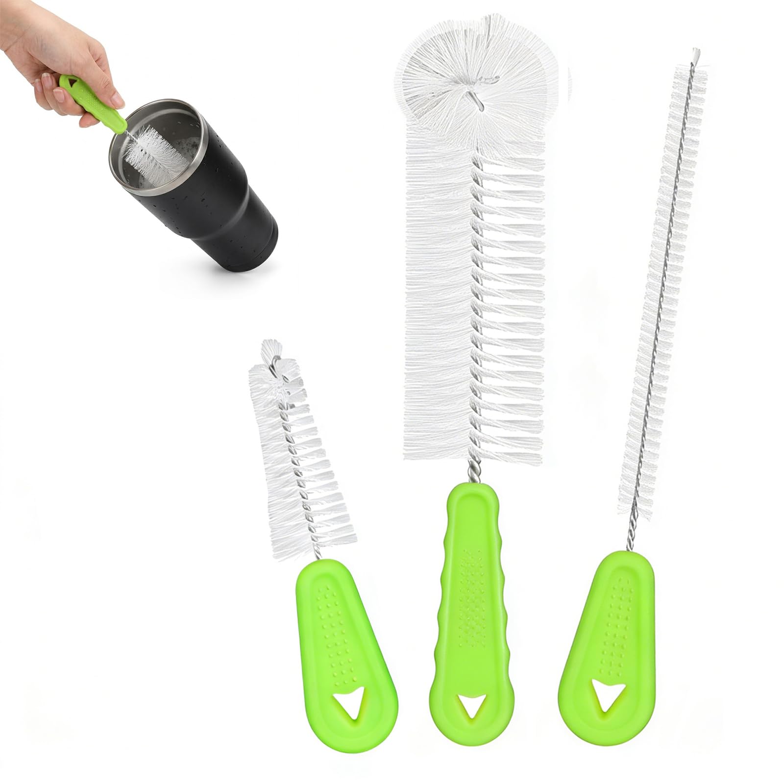 3-in-1 Bottle Cleaning Brush Set,3 Pcs Long Handle Water Bottle and Straw Cleaner Brushes, Water Bottle Cleaners Brush for Reusable Water Bottles, Drinks Mugs,Teapot Spouts Scratch-Free Deep Clean