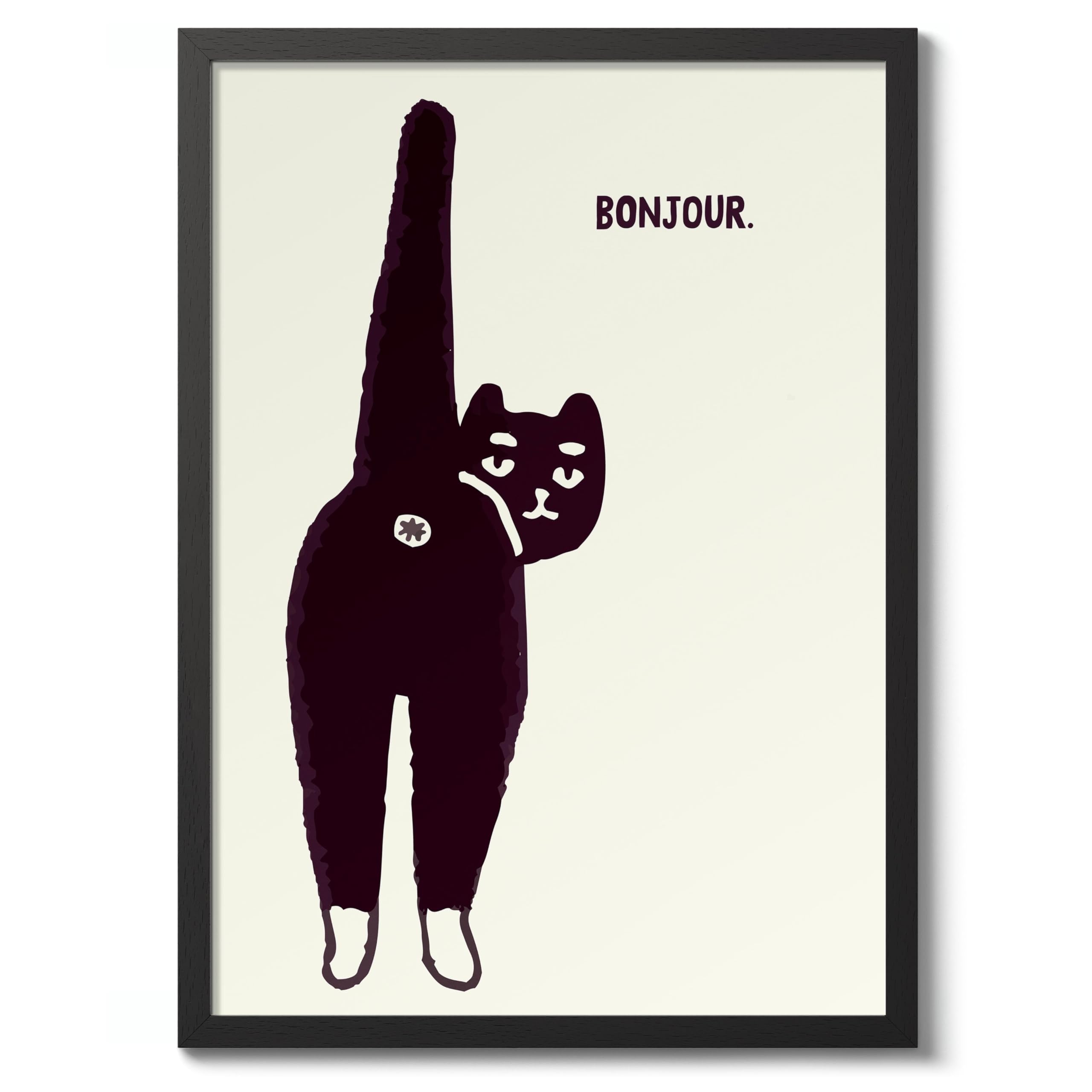 Bonjour Bathroom Quote Poster, Funny Typography Wall Art, Phrases Print, Guest Bathroom Art, Toilet Room Retro, A1 (Black Frame) - 86.9x62.4cm โ image 1