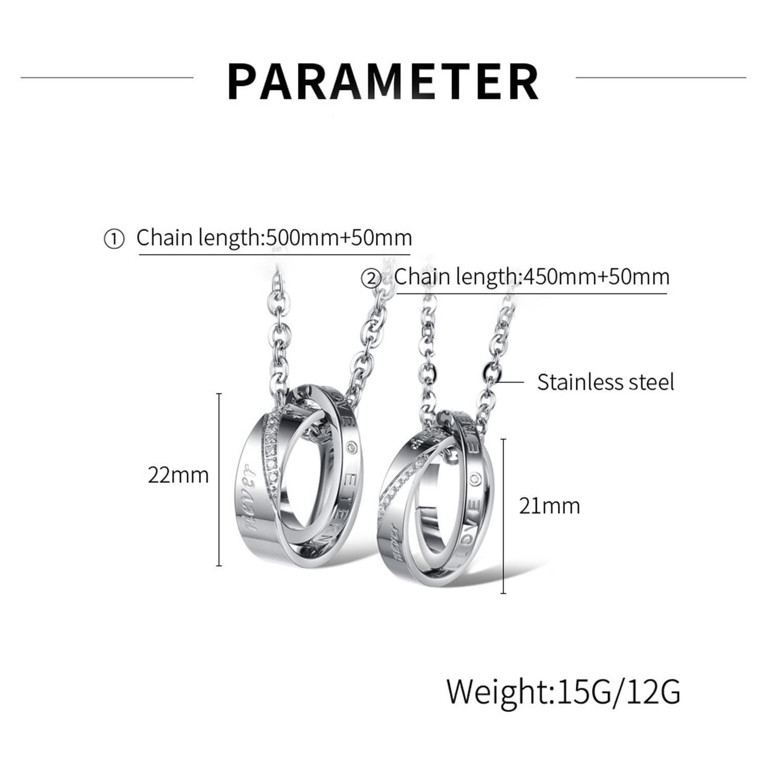 ESNY Collar Personalizado para Parejas, Collar con Colgante De Doble Anillo para Parejas a Juego con Ella, Colgante De Promesa De Amor Eterno Women