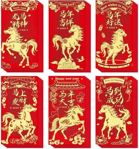 36Pcs Year of The Horse Red Envelopes – 2026 Chinese New Year Lucky ...