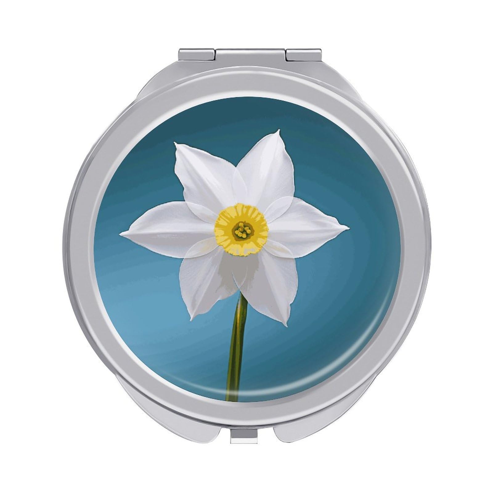 VstaDank White Daffodil Compact Mirror for Purses Round Fashion Travel Makeup Mirror 2X /1x Magnifying Double Sides Mini Mirrors Portable Pocket Mirrors for Handbag Purse Women Gift