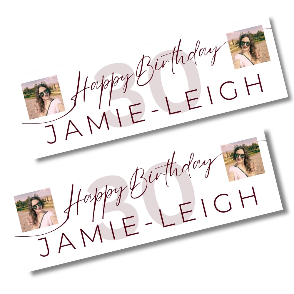 2 Pack Personalised Birthday Party Photo Banners, Burgundy Theme, Add Name & Age, 900x300mm