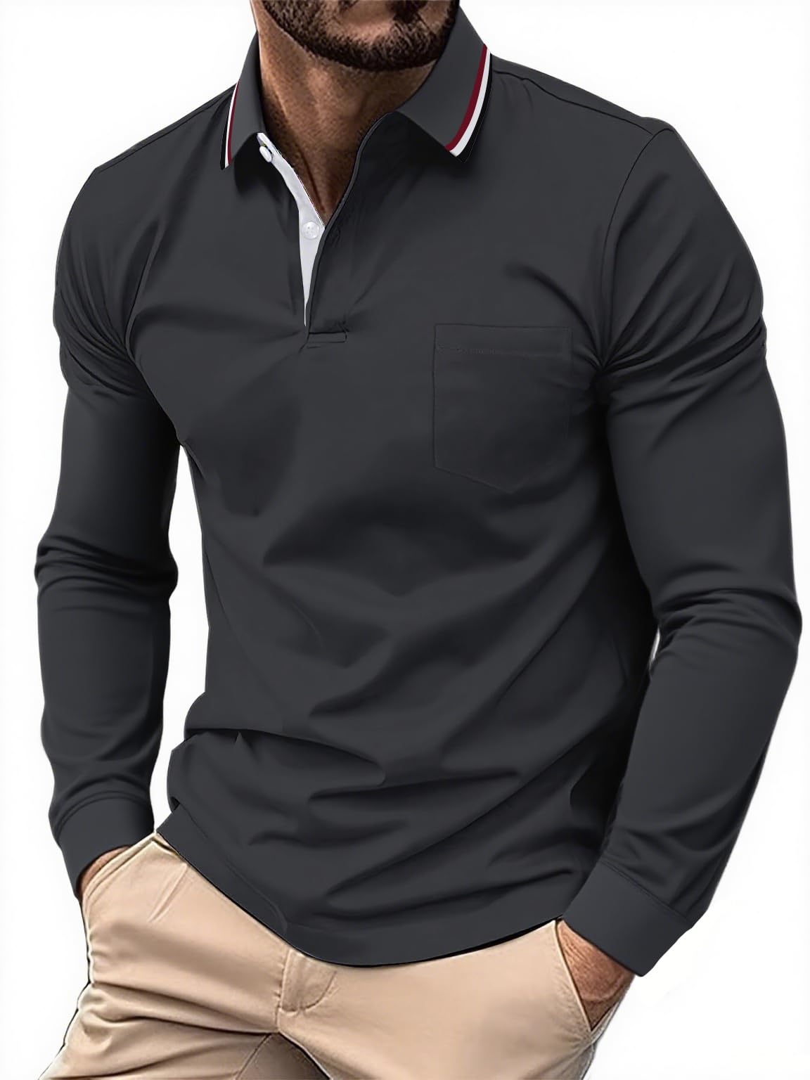 SwissWell Polo de Manga Larga para Hombre Camiseta Polo Transpirable para Golf, Ligera, para Deportes al Aire Libre y Estilo Casual — view 12