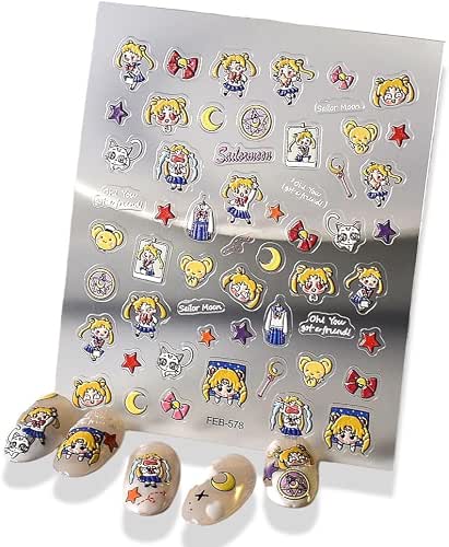5D Sailor Moon Anime Nail Stickers - 3D Embossed DIY