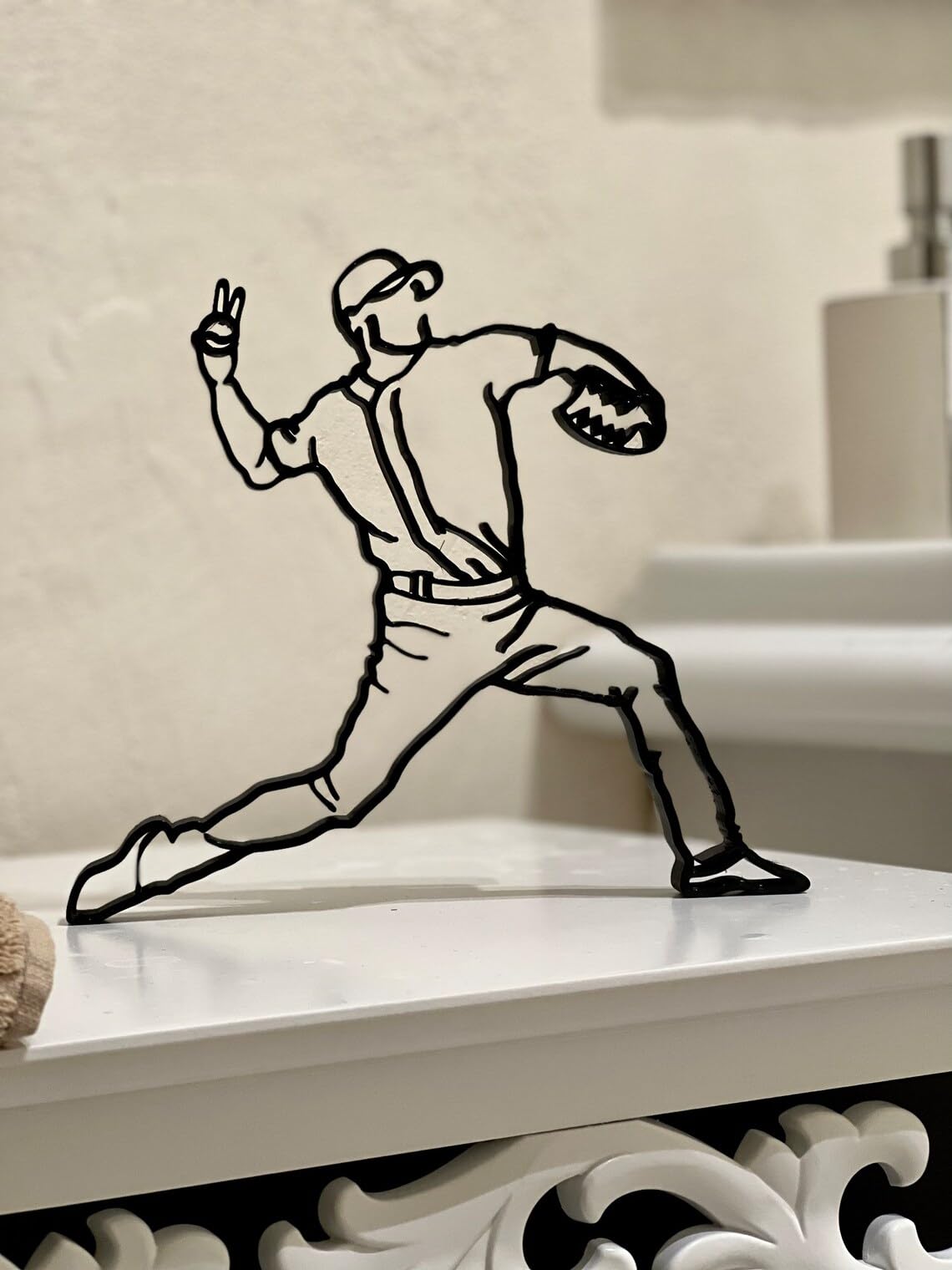 EROTNGO Baseball Pitcher Tabletop Figure: Minimalist Art Sculpture, Sport Decor, Statue Figure, Ideal Gift for Christmas, Stadium and Ball Design, Windowsill Accent 2