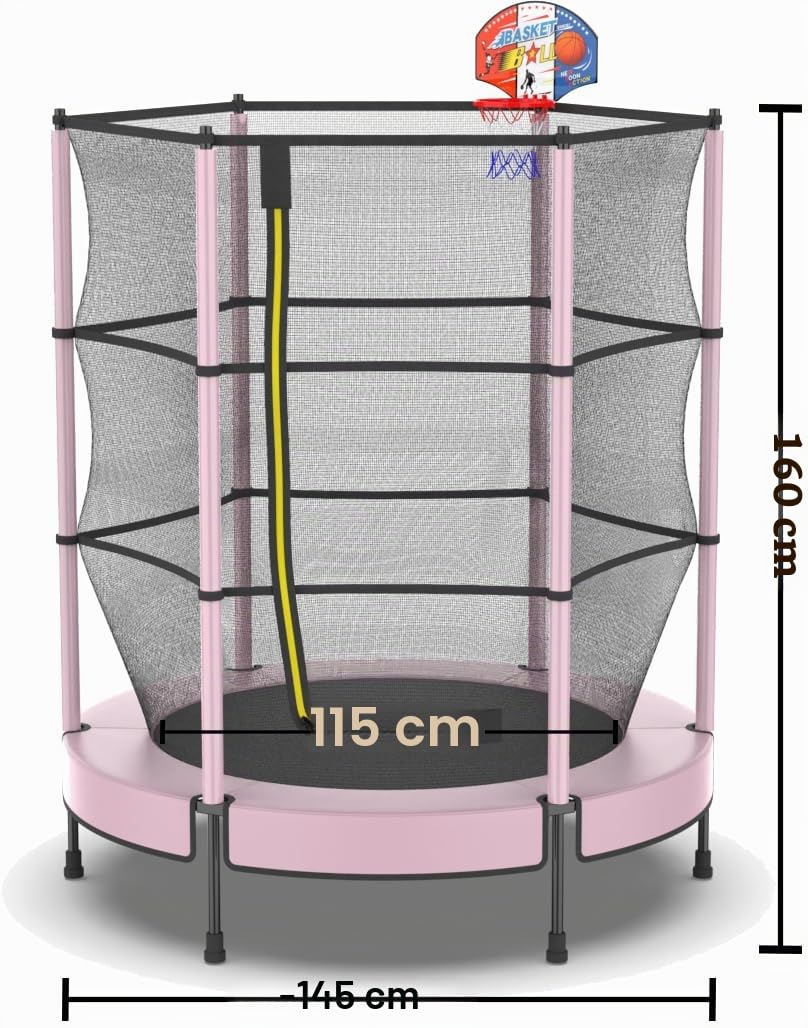 PILIN Trampoline pour Enfants avec Panier, Ø145cm Trampoline Extérieur pour Enfants avec Ressorts, Filet De Sécurité Surélevé - Cadeaux d'anniversaire pour Garçons Et Filles, Cadeaux De Noël