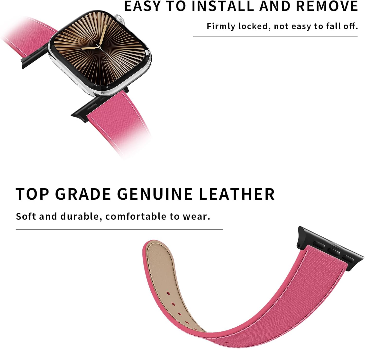 Designer Genuine Leather Band Compatible with Apple Watch Ultra/SE/Series 10/9/8/7/6/5/4/3/2/1 (49mm-38mm), Magnetic Buckle Replacement Strap for Men & Women - Image 6