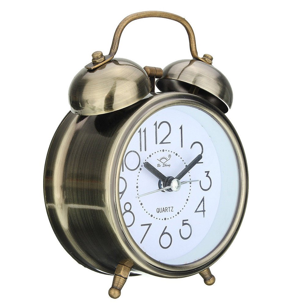 Zhouba Bronze Retro Twin Bell Quiet Silent Non Ticking Sweep Second Hand Bedside Alarm Clock (Bronze)