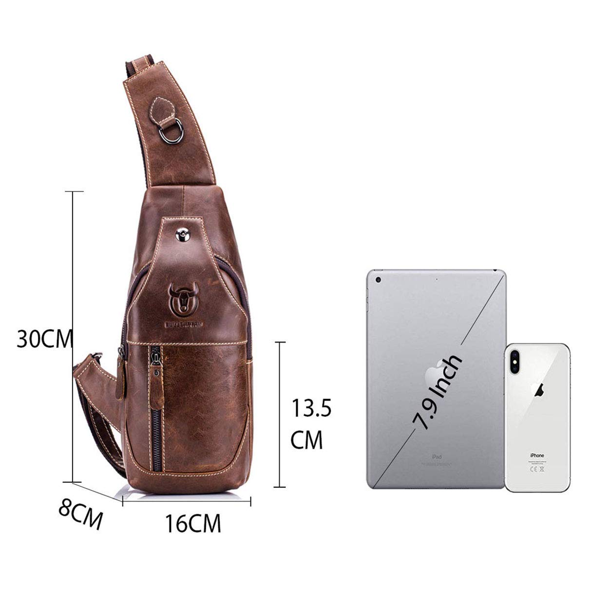 Men's Sling Bag Genuine Leather Chest Shoulder Backpack Cross Body Purse Water Resistant Anti Theft For Travel Hiking School