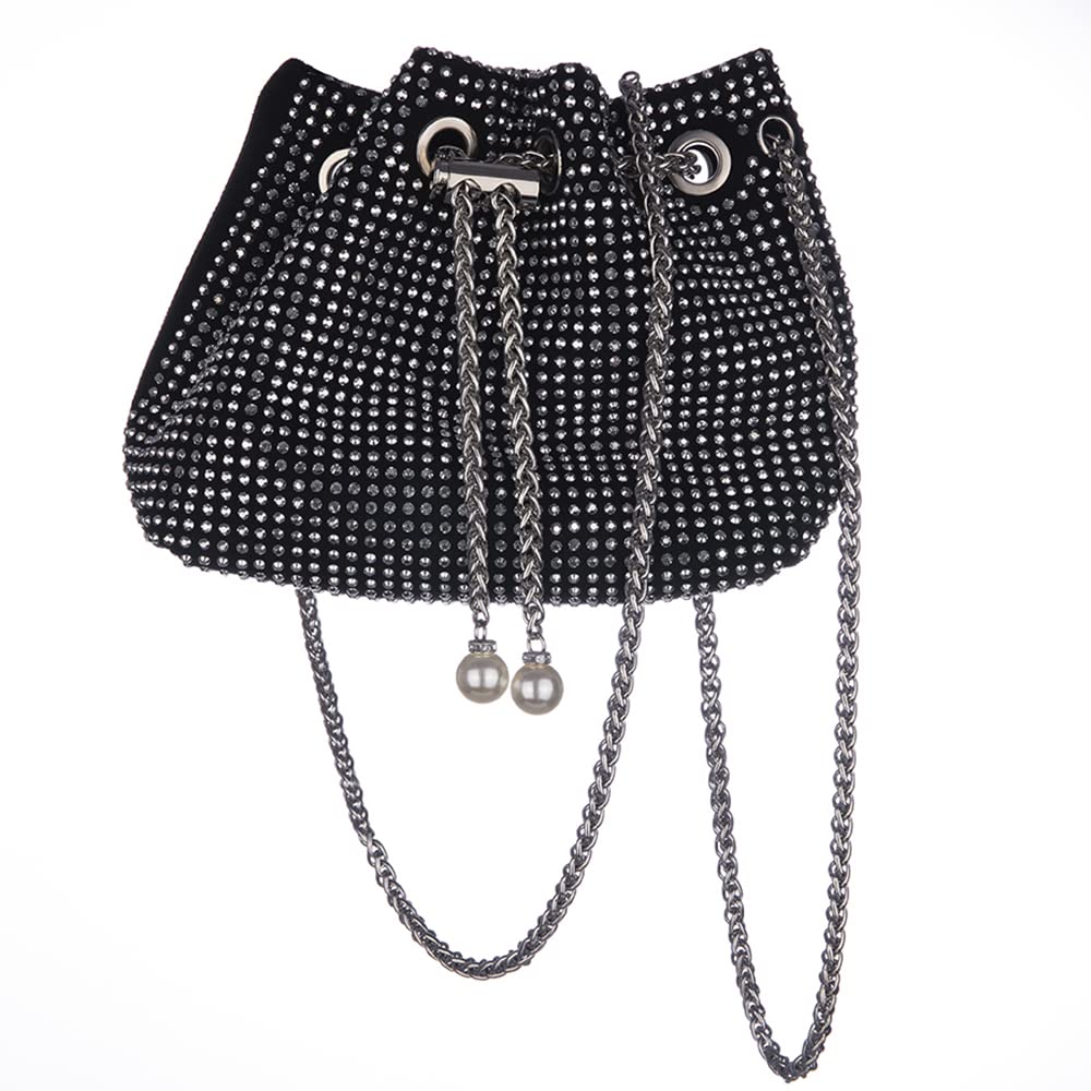 Octwine Small Purse Rhinestones Bucket Purse Pearl Handbag Evening Bag Wedding Party Prom Crossbody Bag for Women and