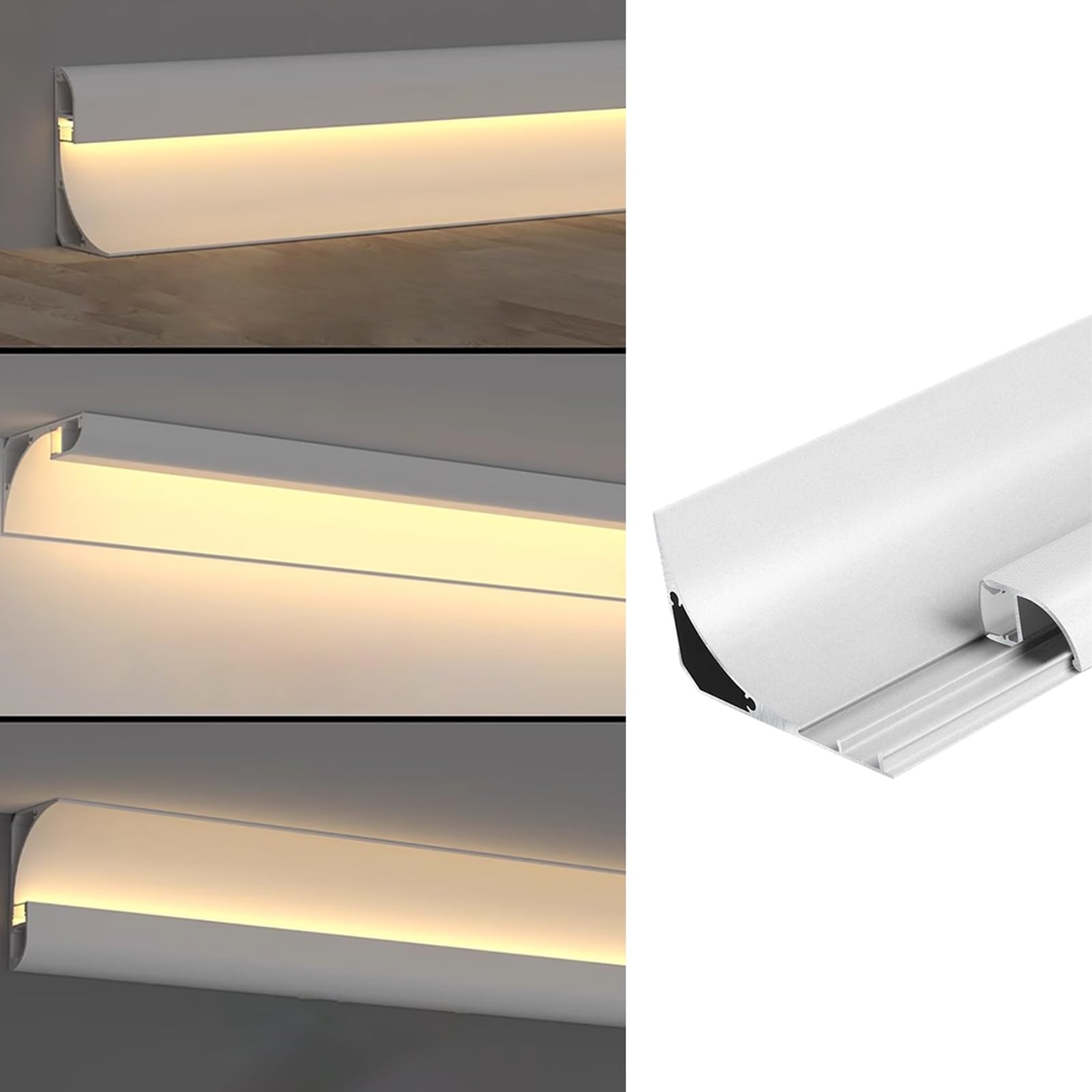 Profili per Strisce Led Diffusore Striscia Led Battiscopa Copriluce Led, Sostituzione Linee Intonaco Canale Modanatura Corona, Canale Led Lineare per Cinema Corridoi Camera da Letto(S,10m/32.8ft)