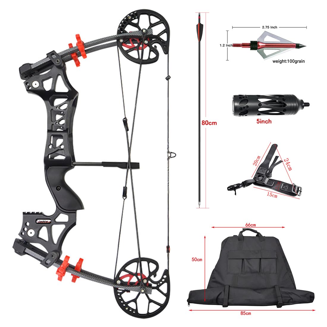 21"Kit Arco Compound, 40~65lbs Regolabile, Arco a Sfera in Acciaio, Usa Frecce e Sfere in Acciaio, Arco da Caccia per Adulti, Mano Destra/Sinistra per la Caccia con L'Arco