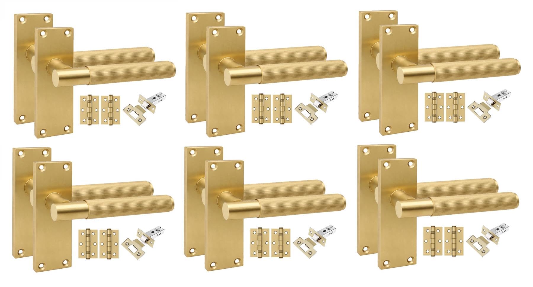 Golden Grace Victorian T-Bar Latch Door Handles, Satin Brass, 6 Sets