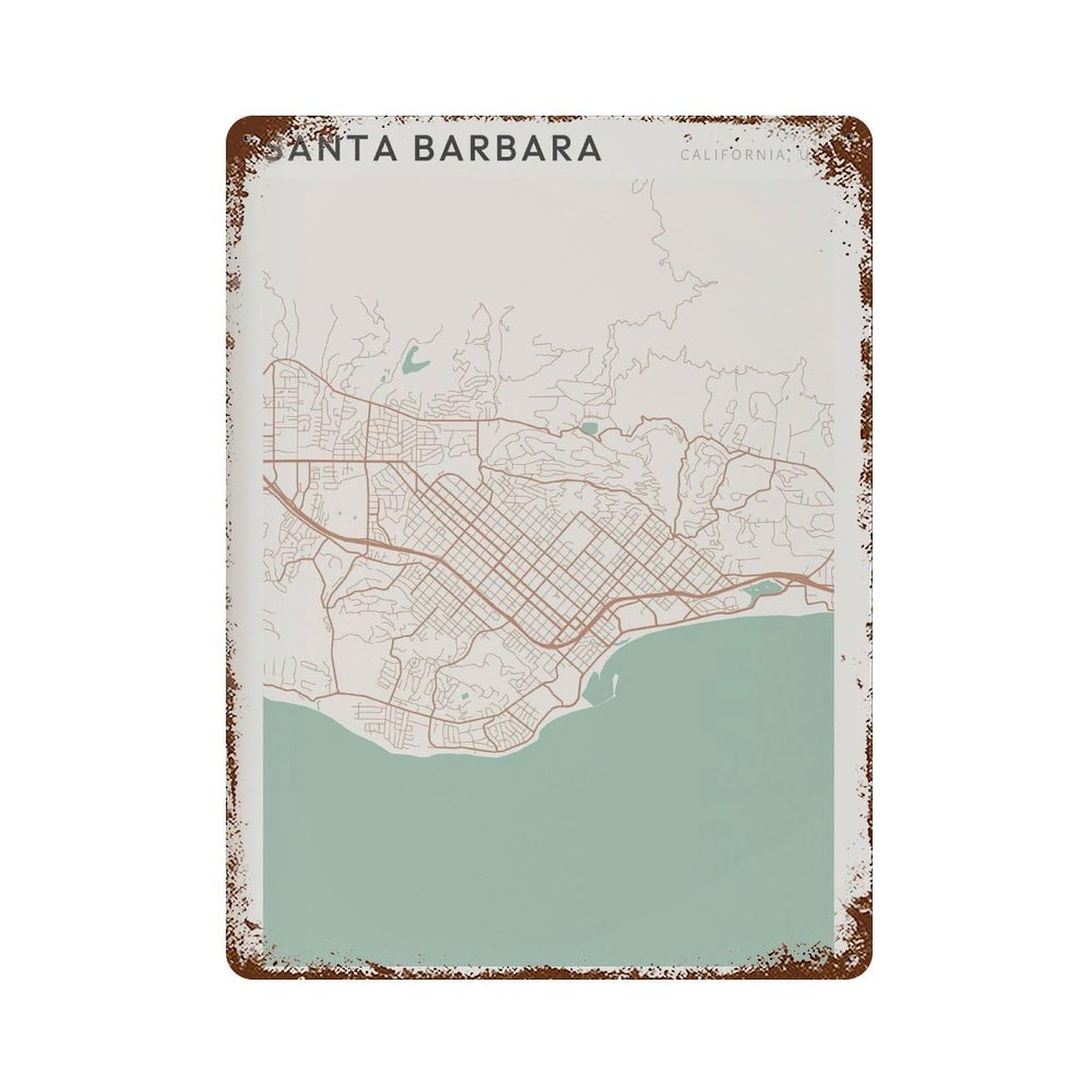 xiaoxiaoshen Santa Barbara Map California Travel Gift Farmhouse Decor Wall Decor Art Metal Tin Poster Modern Home Decor Art Home Bar Shop Decorations Vintage Sign 40x30cm