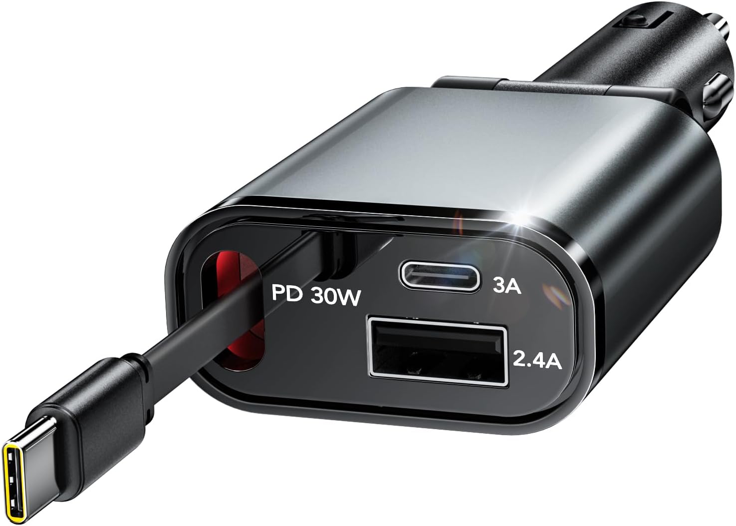 Retractable Car Charger, 3 in 1 Fast Car Phone Charger 50W, 1 TypeC Retractable Cables and USB Port,USB C Car Charger Compatible with iPhone 17/17 Pro Max/16/15/14/13/12/11,for Galaxy S25,Pixel 10