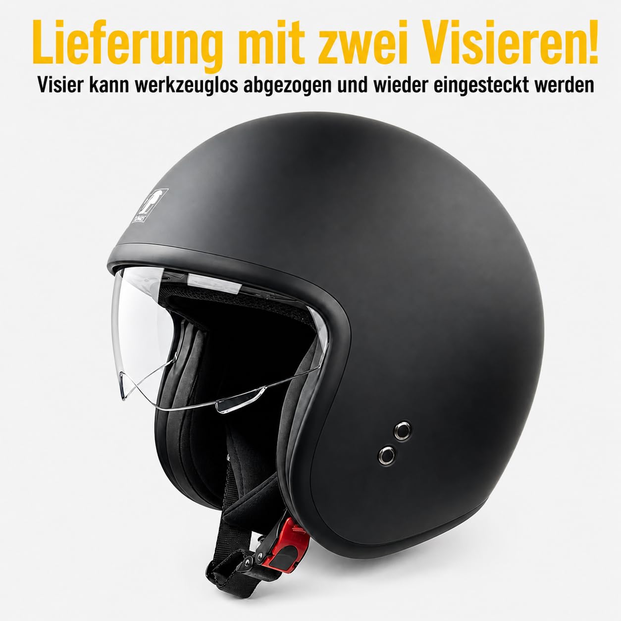 Römer Jethelm RR10701 - Motorradhelm mit Sonnenvisier + gratis klaren Visier, matt schwarz, Gr. XS-XXL