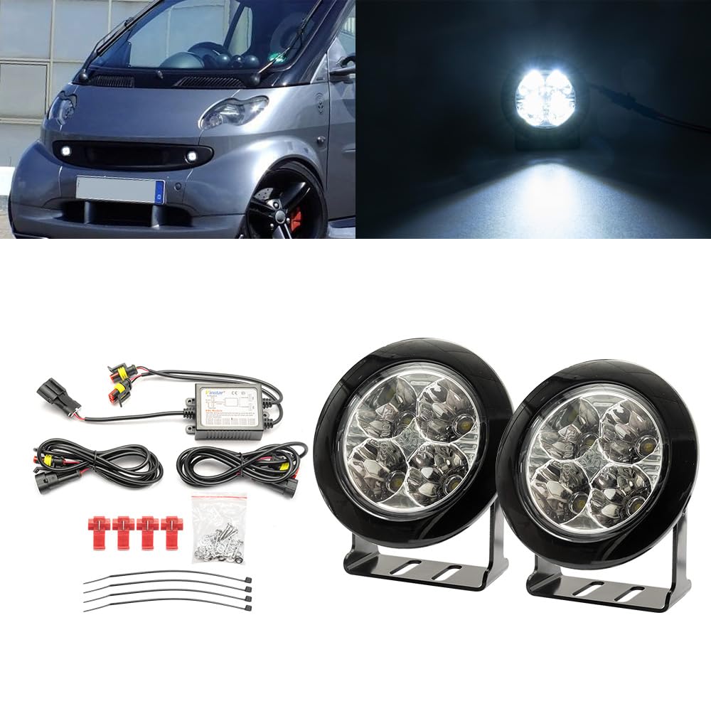 LED DRL Tagfahrlicht für Smart Fortwo 450 1998–2007, Fortwo 451 2007–2015, Frontstoßstange Tageslichtreflektoren DLR-Lauflicht 2 LED-Standlicht mit klarer Linse
