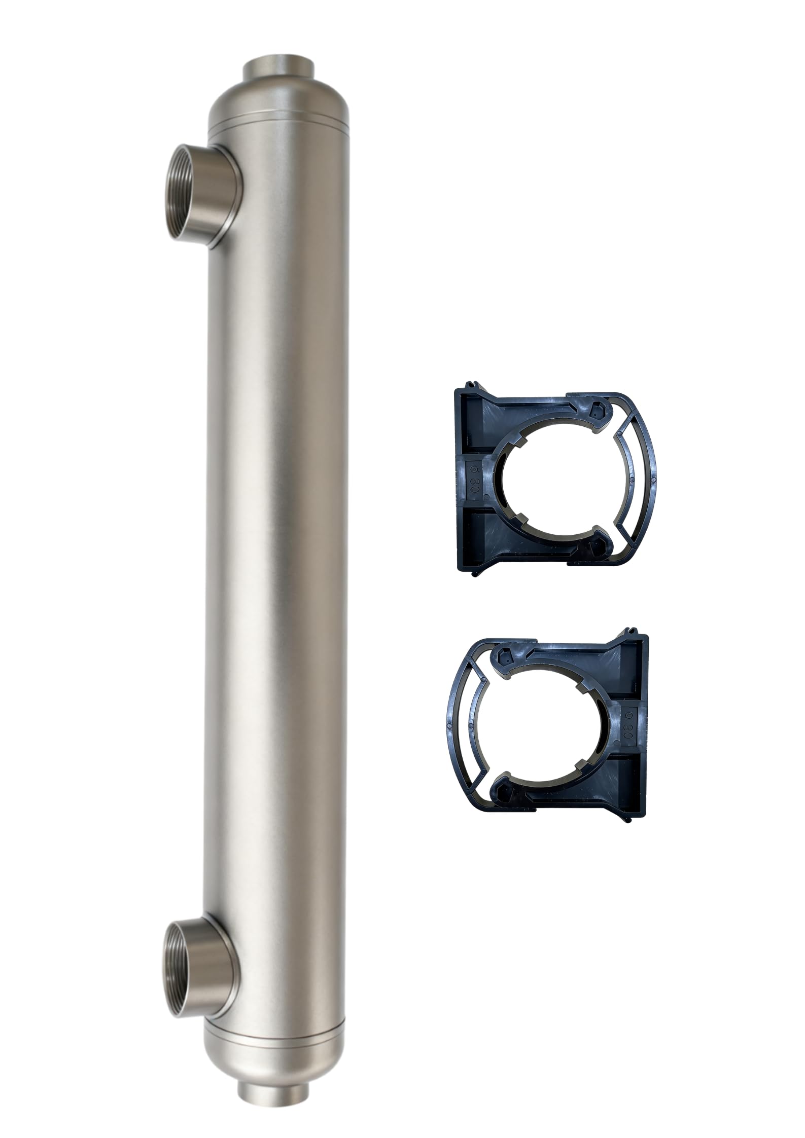 RIYI Shell and Tube Heat Exchanger 85kBtu Titanium Pool Heat Exchanger Ports Size 2 1/2"+ 4" NPT for 6600 Gallon for Spa/Solar/Swimming Pool (25ti-85kBtu-s)