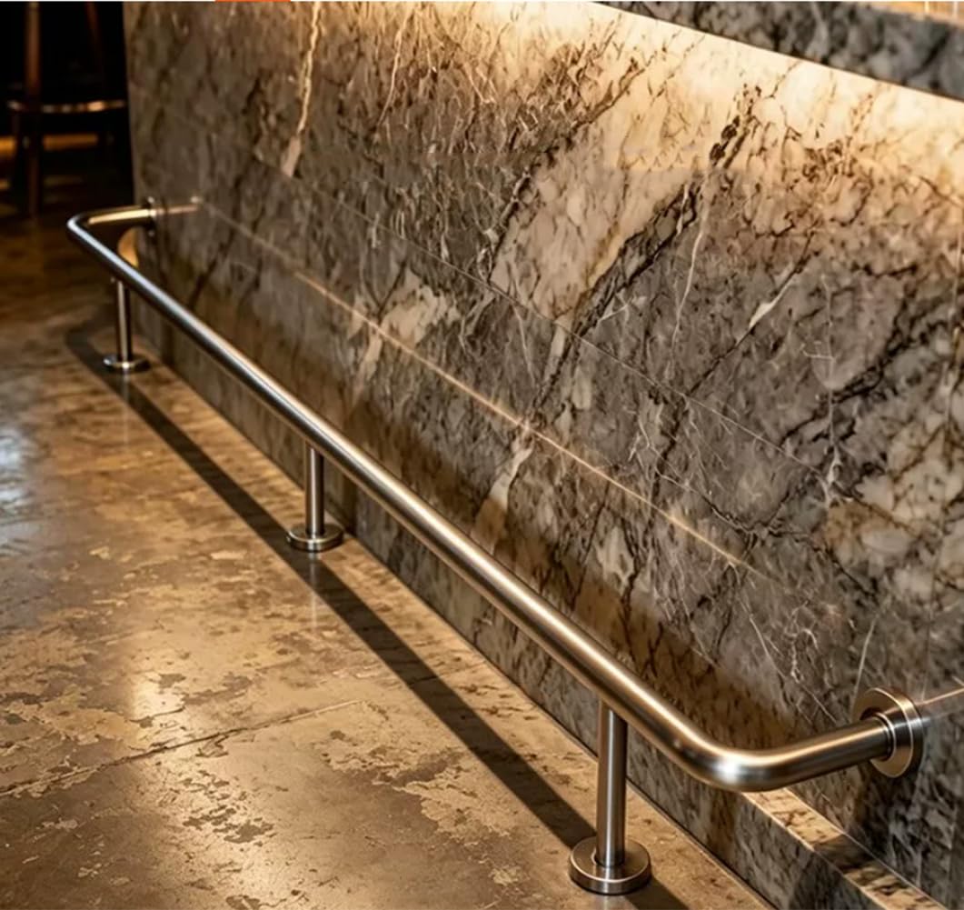 Hefjiayciq Silver Bar Mount Foot Rail Kit, Stainless Steel Tubing Combination Foot Rail Bracket, For Kitchen Island Indoor Outdoor Stairs Loft Porch,,240Cm/7.8Ft
