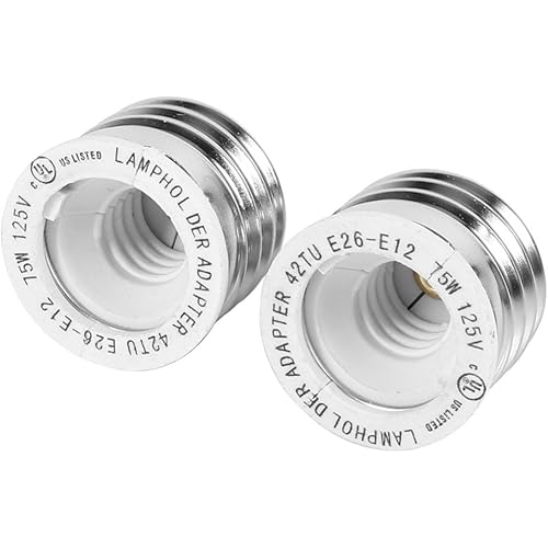 2pcs YiLighting - Standard Socket Medium Base Edison Screw (E26/E27) to Candelabra Screw (E12) Light Bulb Socket Adapter Converter Reducer (E26/E27 to E12)
