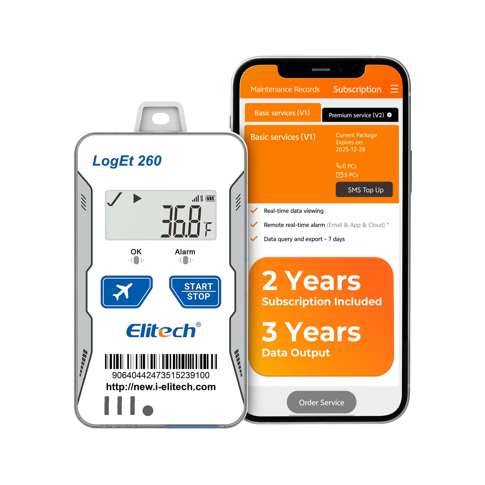 2-Year Subscription, Remote Data Logger Sensor, Power Outage Light Shock Alarm, App/Email/Text Alerts, For Vacation Home Elitech 4G Cellular RV Pet GPS Temperature Humidity Monitor Loget260