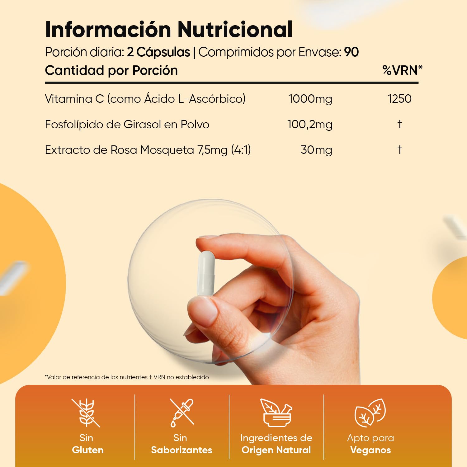 Vitamina C Liposomal 1000mg - 180 Cápsulas con Rosa Mosqueta - La Vitamina C Contribuye al Funcionamiento Normal del Sistema Inmunitario (EFSA) - Suplemento Vitamínico para 3 Meses, Vegano y Sin OGM