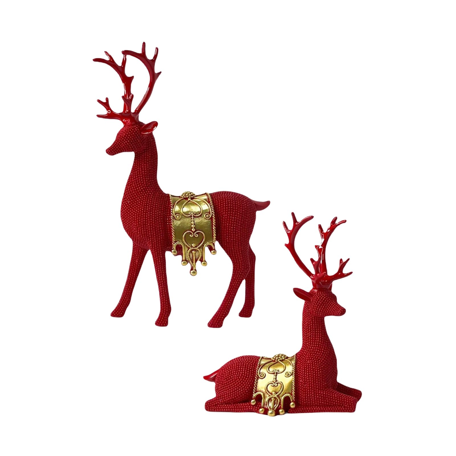 Juego de 2 figuras de renos en miniatura para festivales, figuras de ciervo de Navidad, adorno para mesa de temporada, estatua de reno