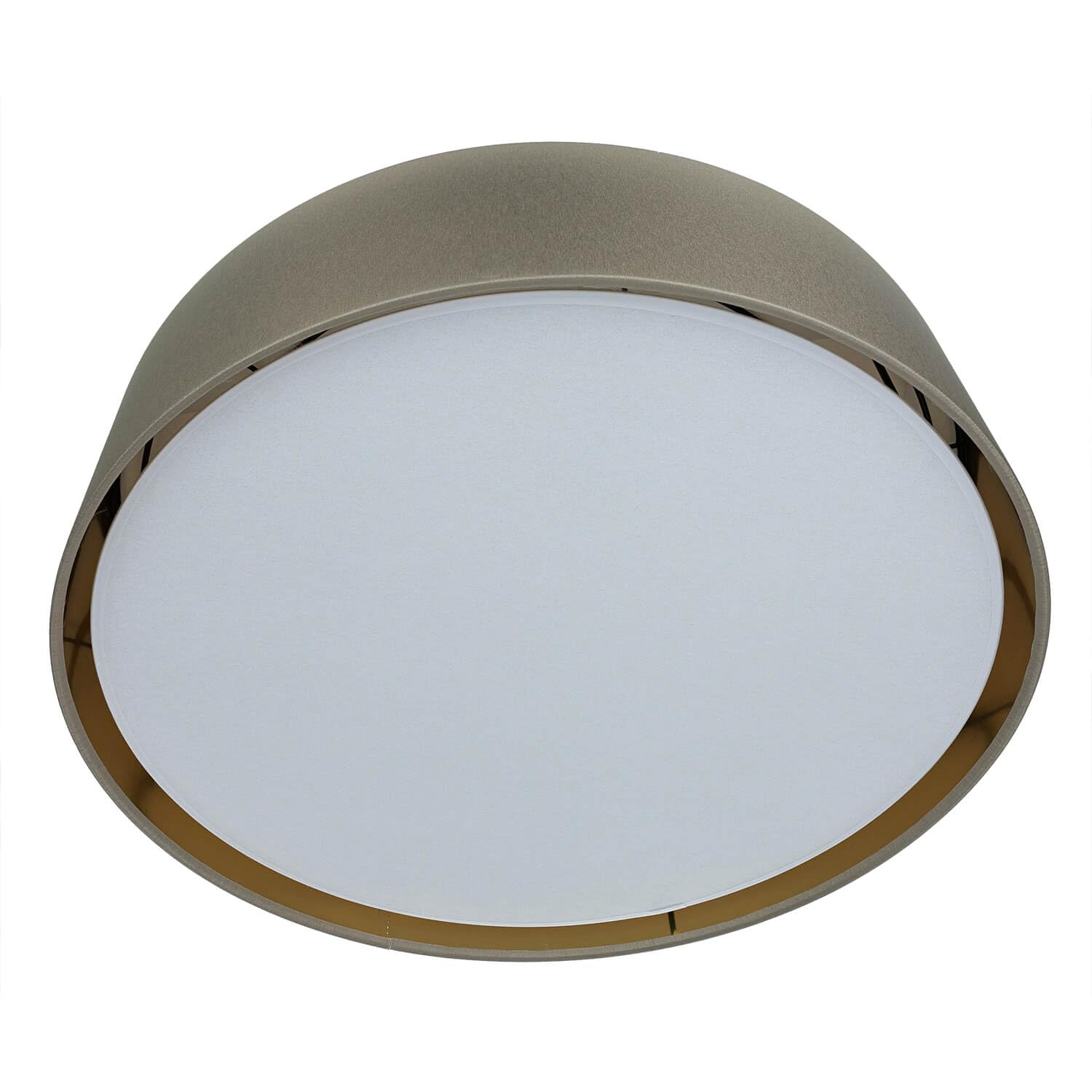 Licht-Erlebnisse Deckenlampe flach Ø 60 cm blendarm in Beige Gold Stoffschirm für 4x E27 Deckenleuchte Schlafzimmer Wohnzimmer