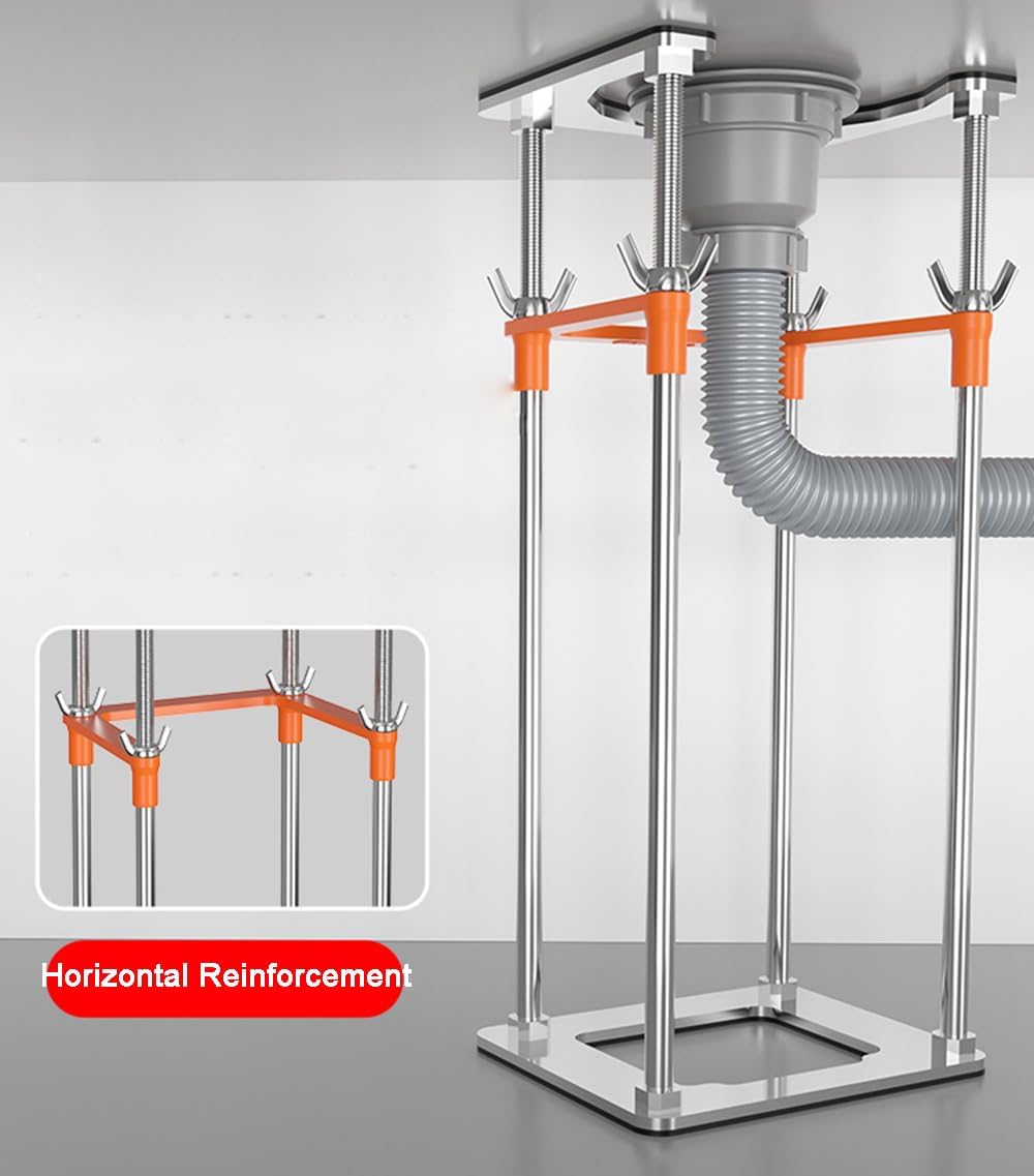 Upgraded Undermount Sink Bracket with 4 Support Rods & Horizontal Reinforcement, Stainless Steel Adjustable Sink Support Legs for Kitchen Sink & Bathroom Wash Basin (11.4-19.7inch)