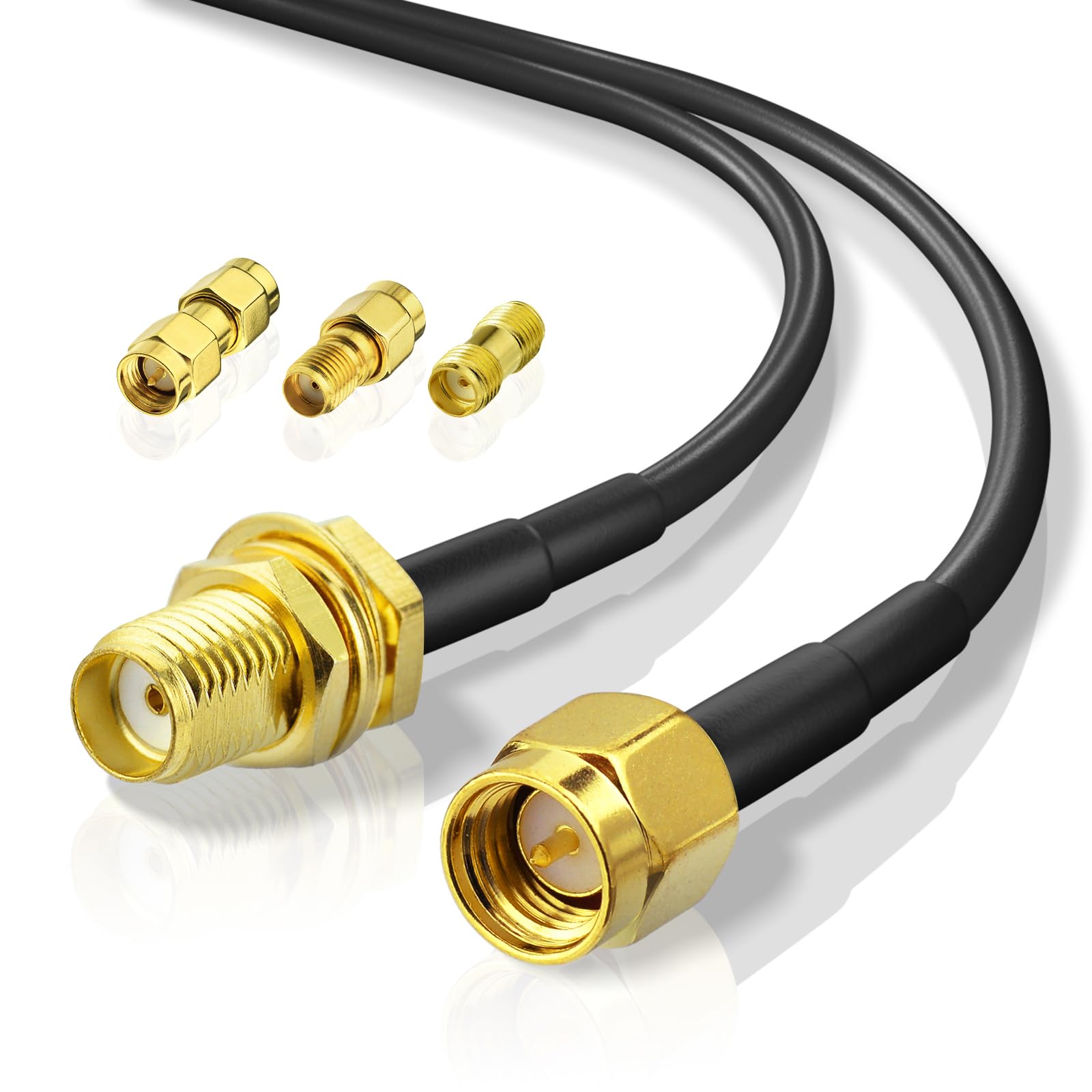 Superbat SMA Antenna Cable 2M Male to Female RG174 50Ohm with 3 Adapter Kit for 4G LTE, WLAN, Huawei Router, SDR Devices, Radio Amateurs, ADS-B