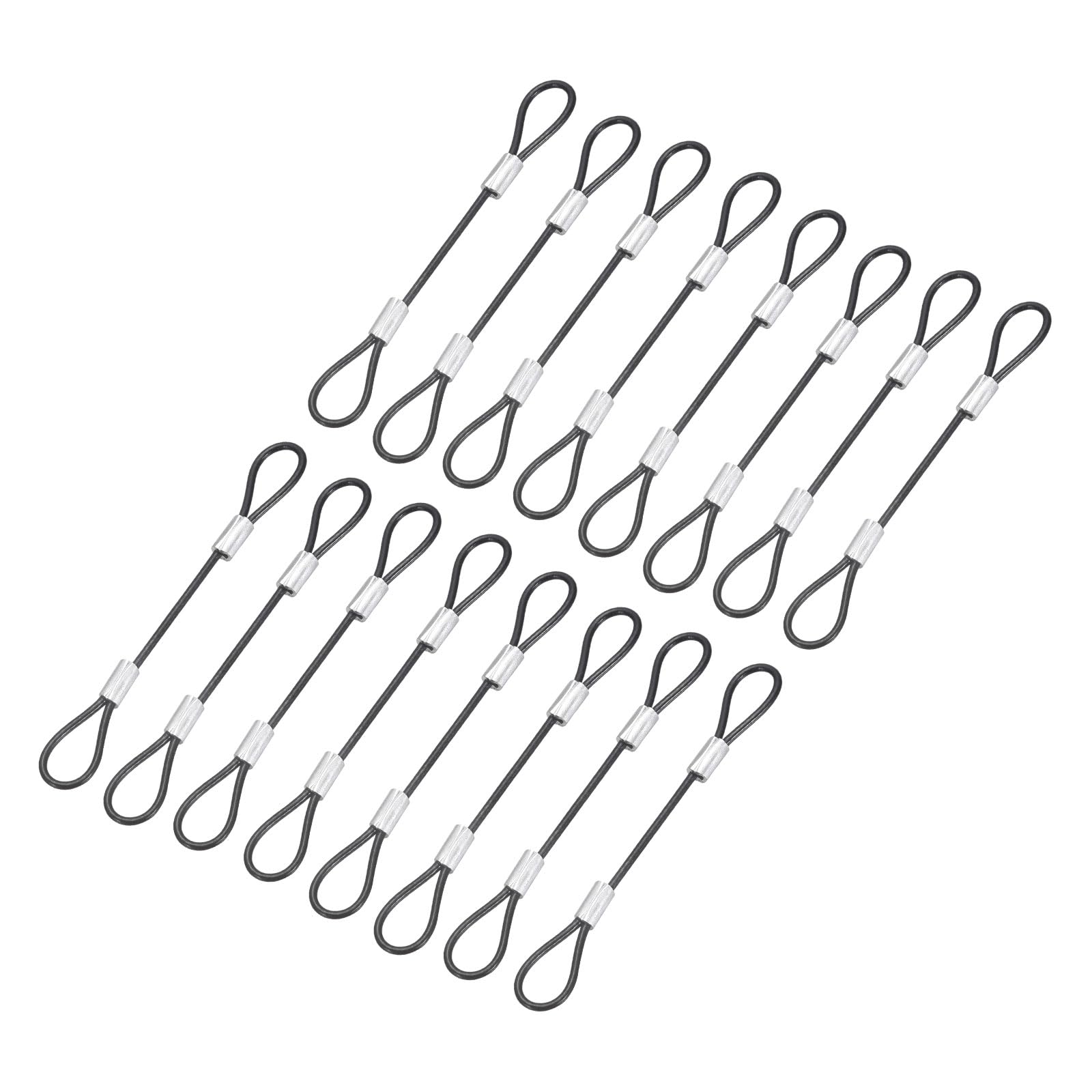 sourcing map 16Pcs Security Cable,Double Loop Cable,10cm x 2mm,Black