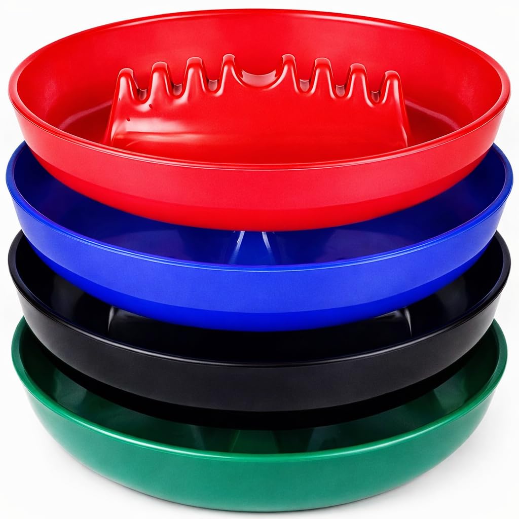 Ash Tray For Cigarettes & Cigar (Pack of 4) 7" Colored Round Plastic Melamine Tabletop Ashtrays - For Indoor/Outdoor, Patio, Restaurant Style
