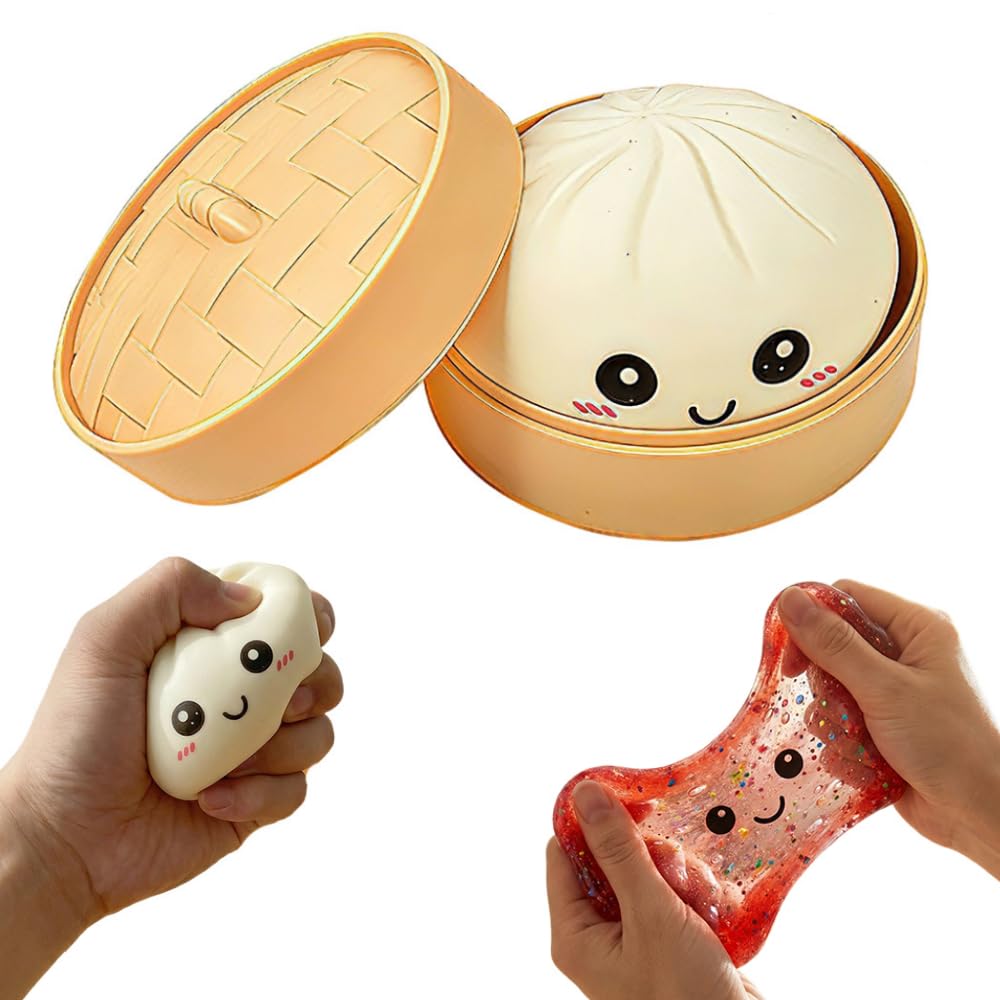 Dumpling Squishies Stress Ball 2026 Upgraded Handmade Pressure Relief Balls Squeeze Dough Ball Stress Relief Hand with Food