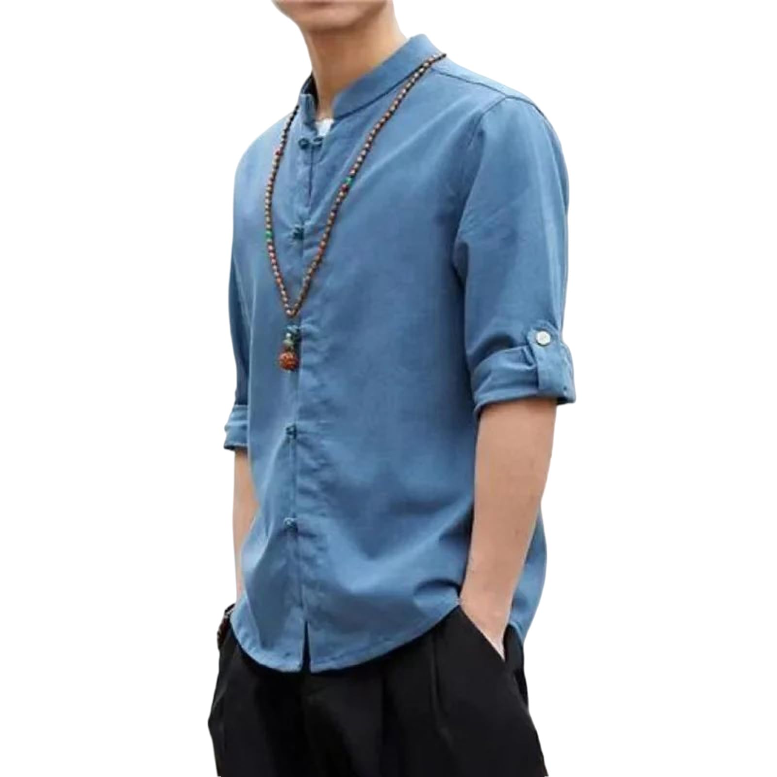 Camisa de lino con nudo y botones para hombre, estilo callejero, estilo japonés, estilo callejero, estilo informal, para verano