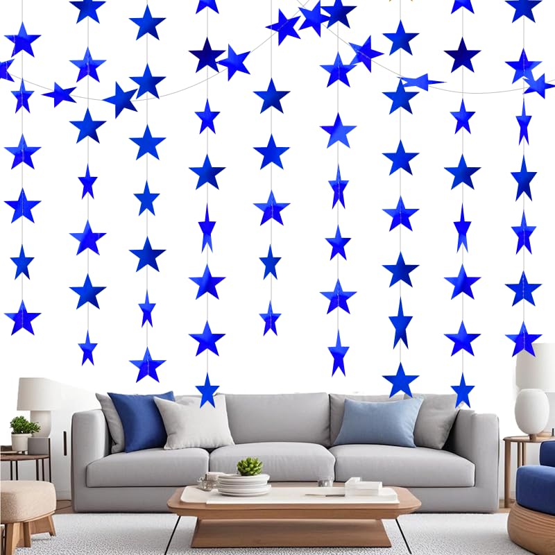 Image of Blue Shining Star Hanging Garland Blue Hanging Sparkling Star Streamer Glitter Bunting Banner Twinkle Backdrop for Wedding Baby Shower Birthday Christmas Decorations 40 Feet