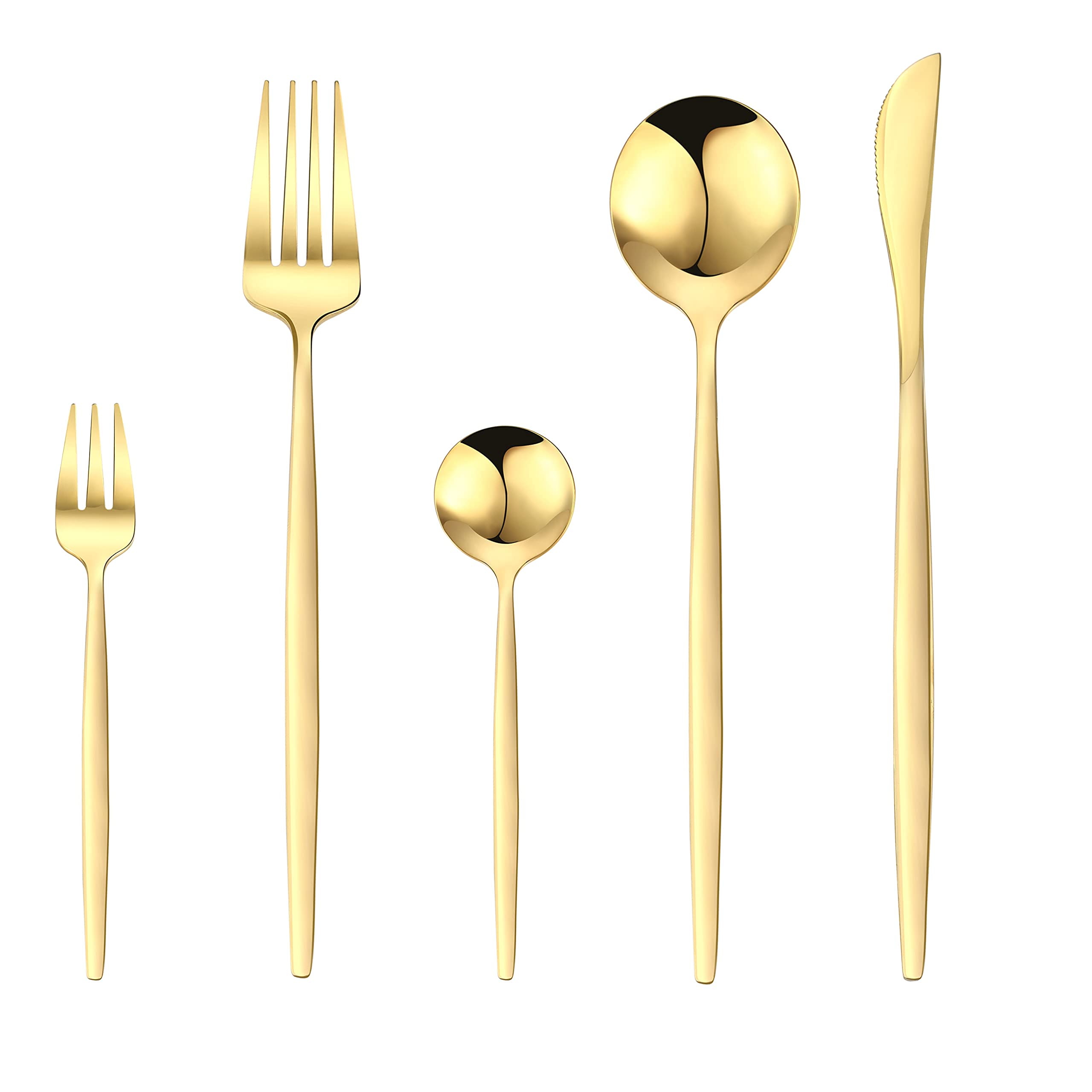 Venuy Juego de 30 cubiertos con cuchillos de carne, cucharas y tenedores, para 6, cubiertos cubiertos y utensilios básicos de vajilla, acabado espejo, apto para lavavajillas