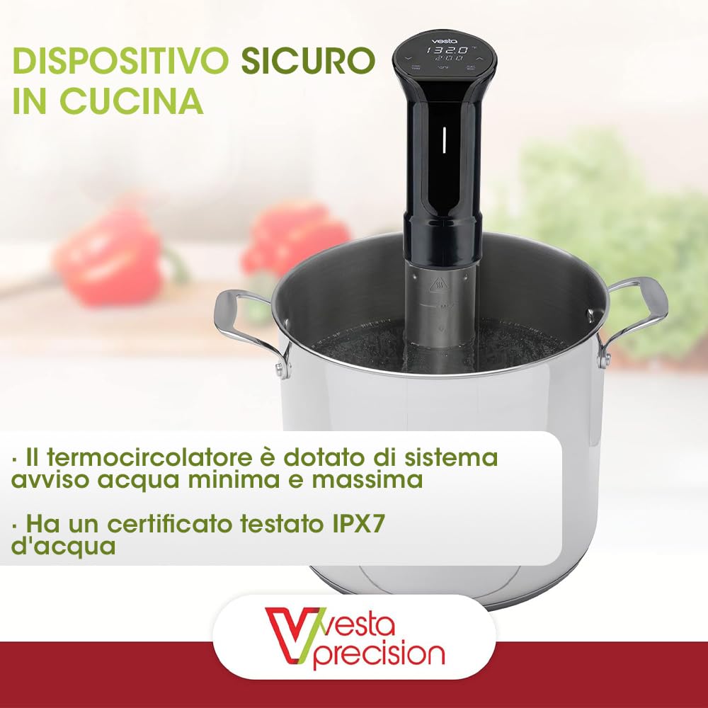 Vesta Precision Termocircolatore Domestico Imersa II SV82 ad Immersione per Cotture a Bassa Temperatura 1200W | Include l'app di controllo Wi-Fi | Volume massimo dell'acqua 30 litri (Nero)