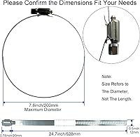 Vista 2 de 6 abrazaderas de metal ajustables de acero inoxidable 304 de 7.8 pulgadas/7.874 in, abrazaderas de manguera de engranaje helicoidal de alta