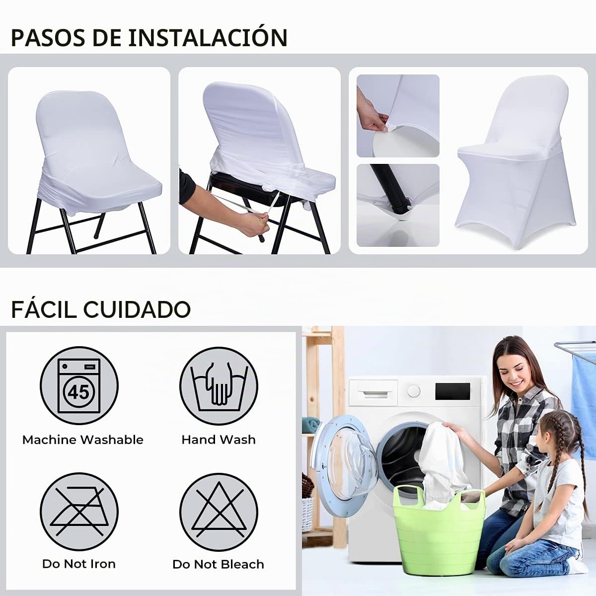 Babenest - Fundas Plegables para sillas de Licra (10 Unidades, universales, elásticas, Lavables), para Bodas, Vacaciones, Banquetes, Fiestas, Celebraciones, 10 Unidades, Color Blanco