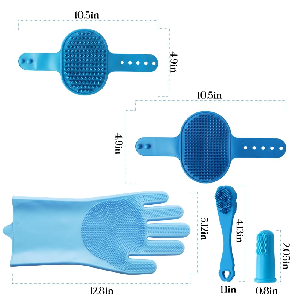 FIDWALL 6 Pcs Pet Washing Grooming Kit,Includes Dog Washing Gloves,Dog Bath Brush,Dog Toothbrush Finger Sleeves,Cat and Dog Bathing,Supplies Silicone Material,Meet Pet Care Needs - Image 2