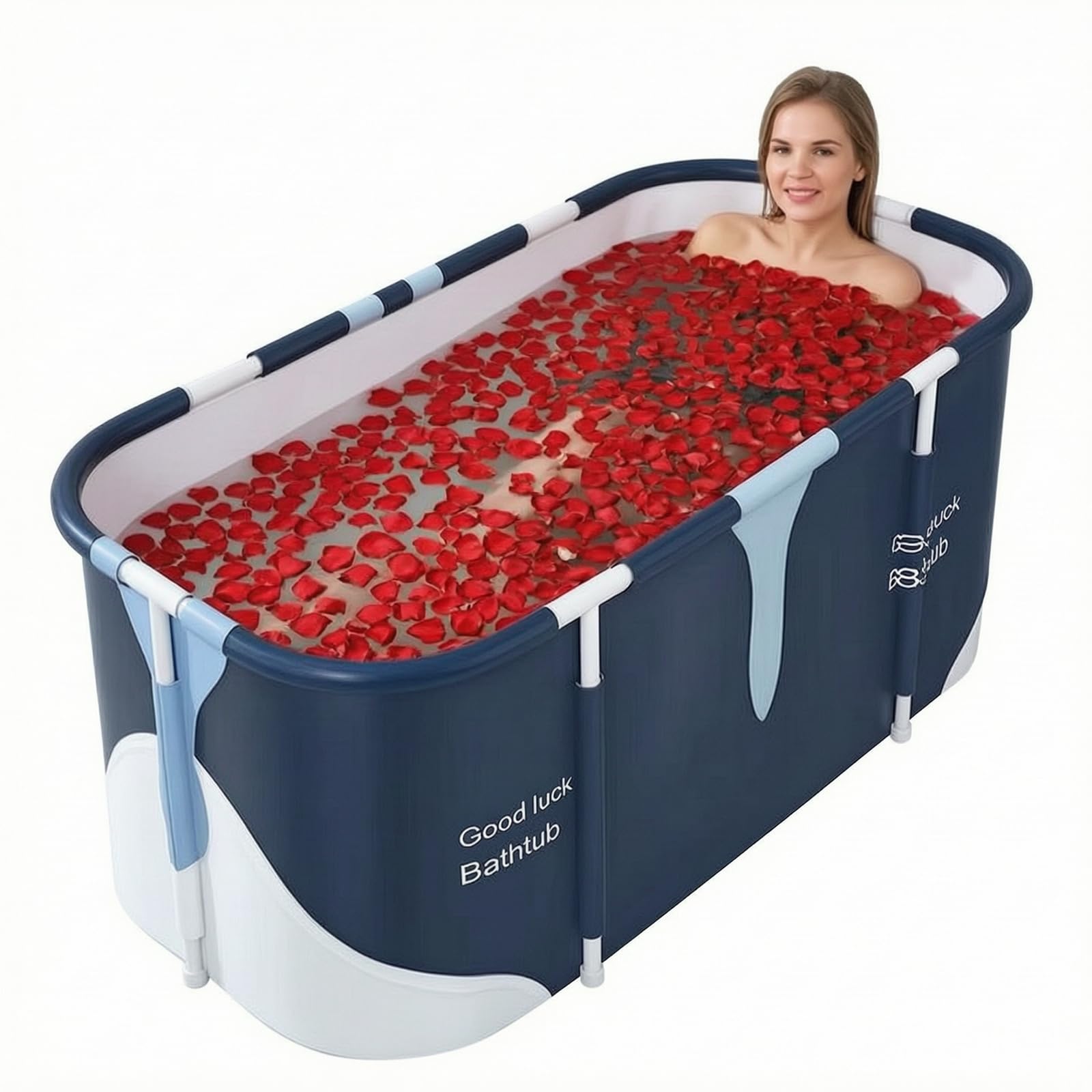 Vasca da bagno portatile 140 cm x 60 cm x 55 cm, pieghevole per adulti, vasca idromassaggio per bagno e cabina doccia