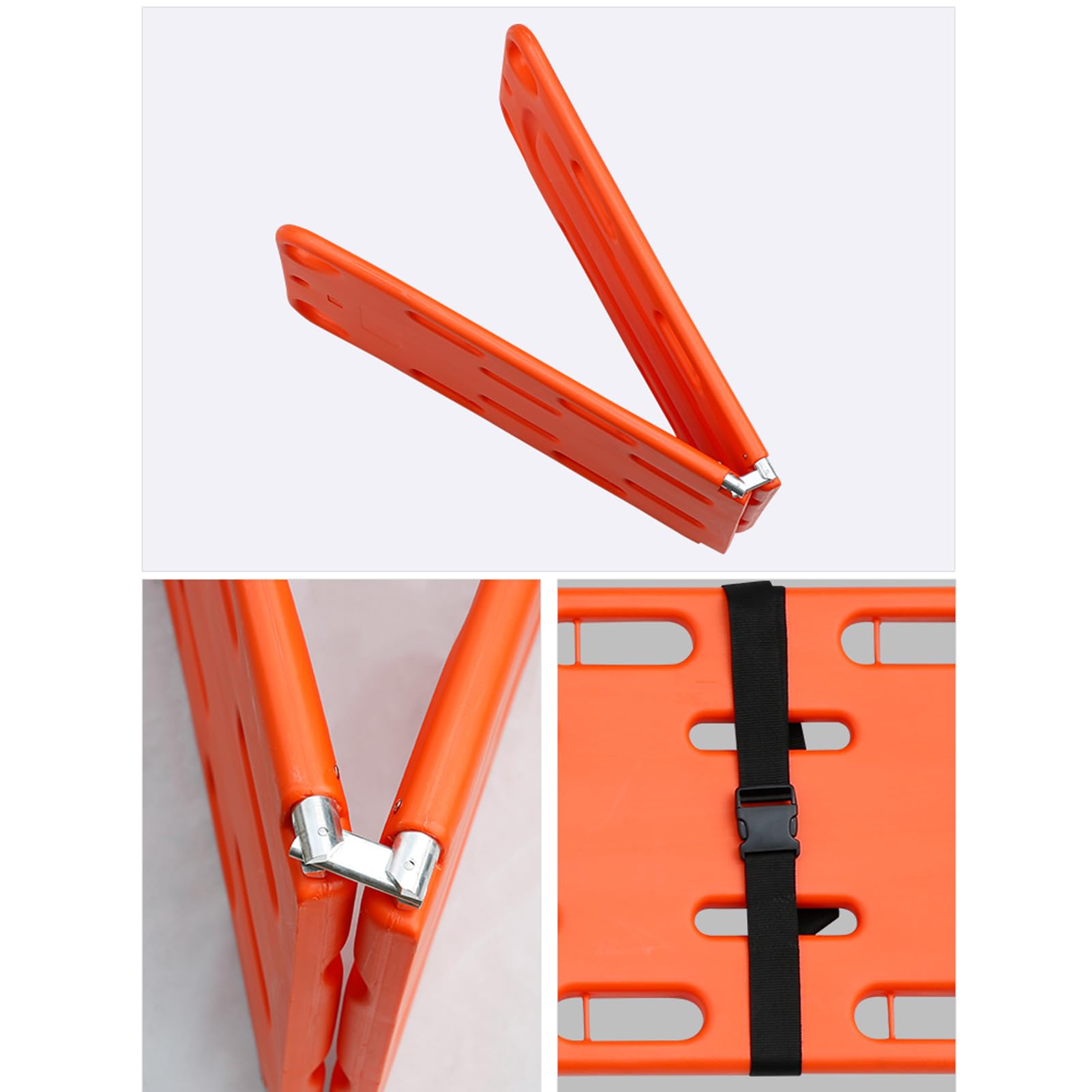 Faltbare Spineboard-Trage - Leichtes, tragbares, wasserabweisendes Spineboard mit 3 verstellbaren Gurten für Rettungssanitäter/Krankenwagen - Strapazierfähiger PE-Kunststoff, Orange, 74"x20"x2",
