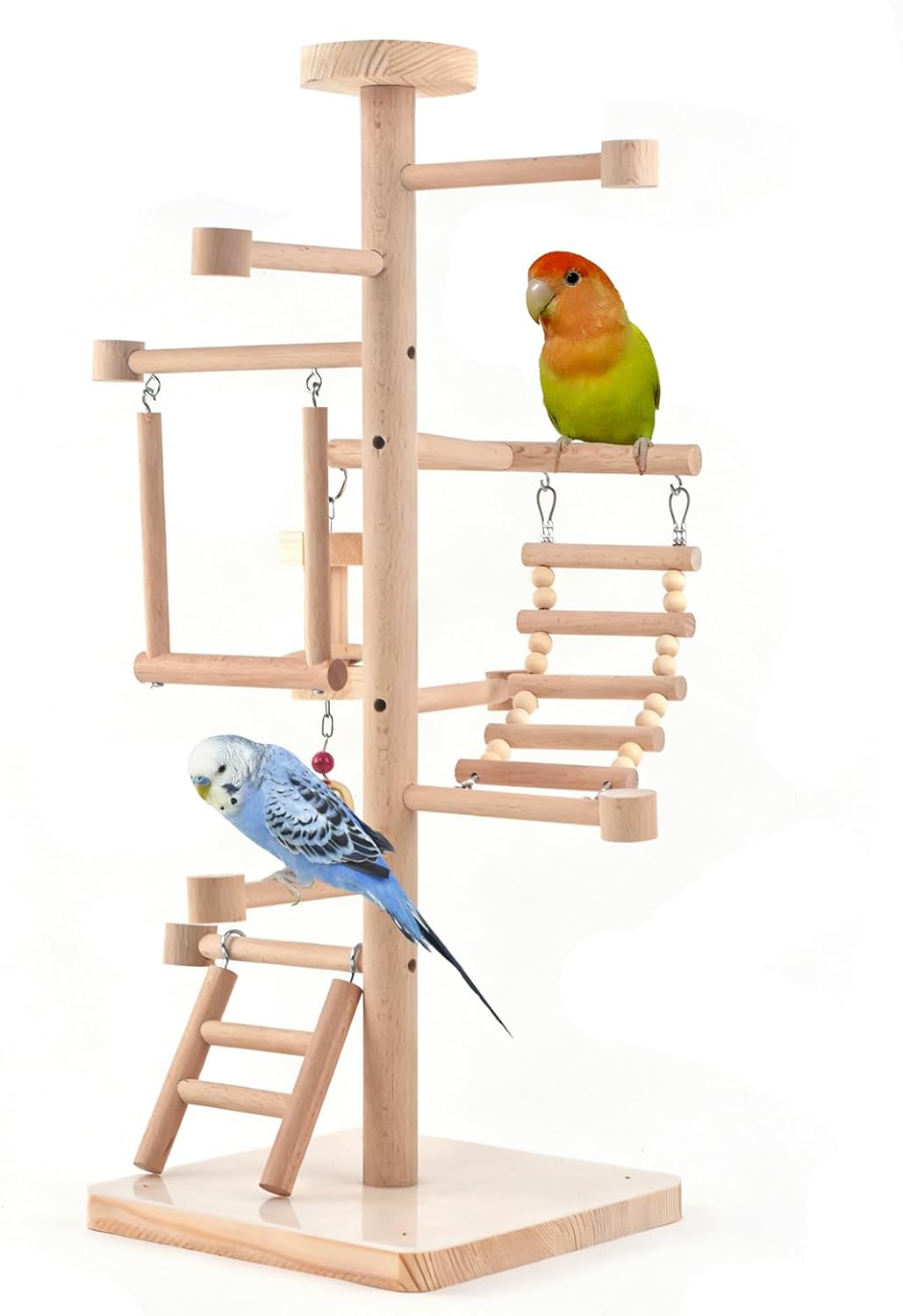 Bird Playground Parrots Play Stand Parakeets Play Gyms Set Toy Birdcage Stand Perch Table Top Activity Center Conures Wood Playpen Platform Ladder Swing for Cockatiel Budgies Lovebirds