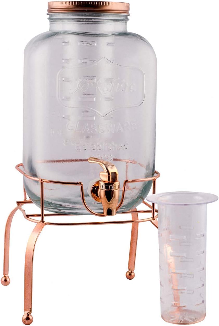 WHITE GOLD Glass and Metal Dispenser Set - 5 liters, 2 Pieces, White