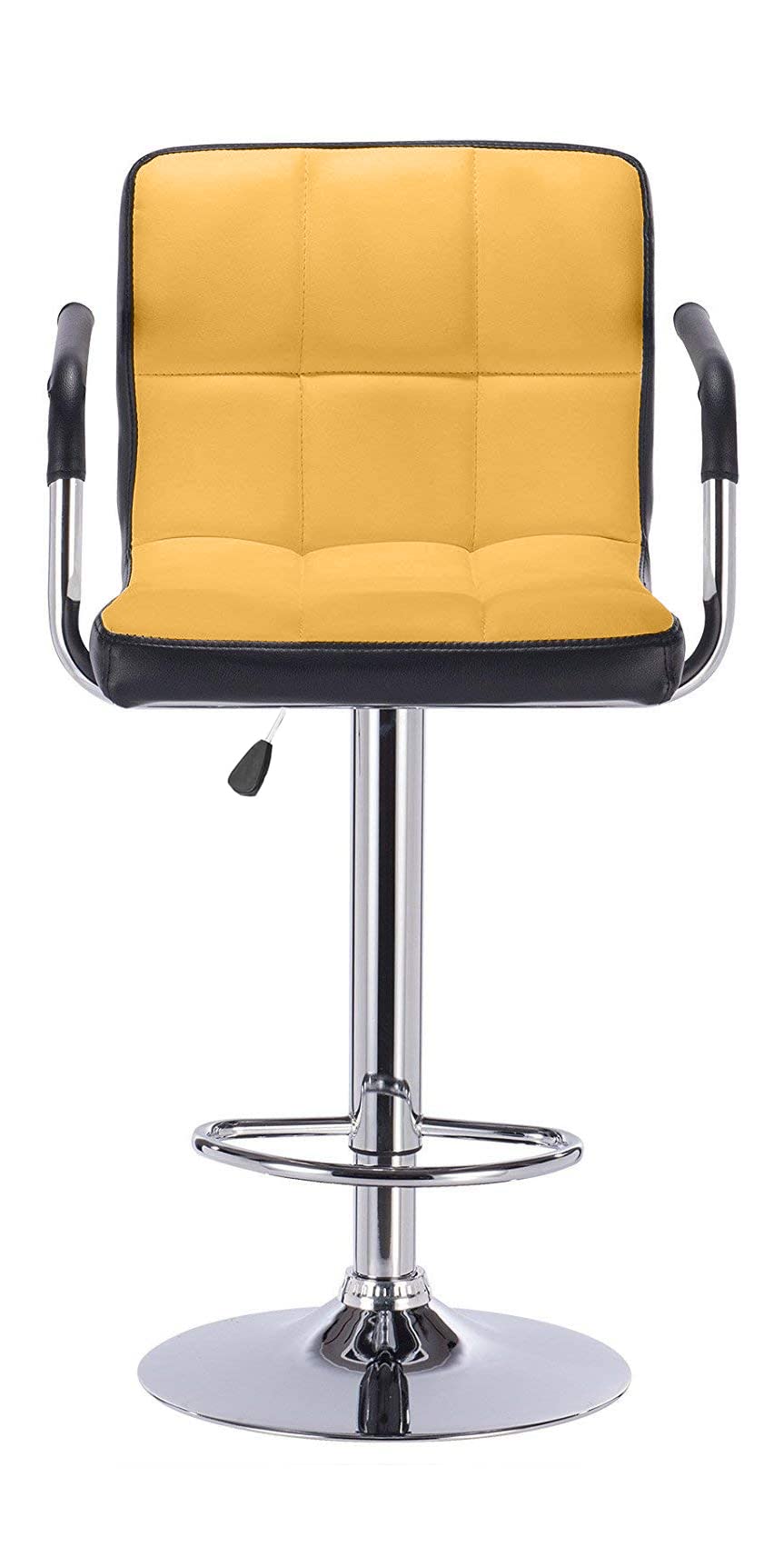 Chairwale® Berry Swivel High Counter Bar Stool with Armrest & Square Back Leather Cushion,Height Adjustable Bar Chair Comfortable for Kitchen |Cafeteria|Dining|Pub's (Yellow-Black:B7408)